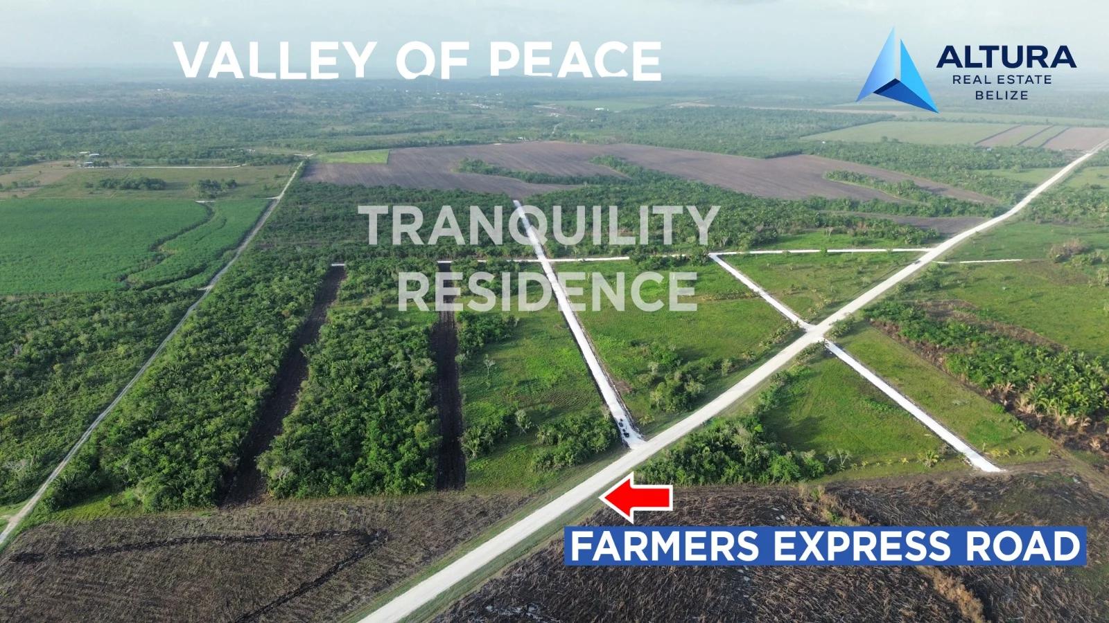 Aerial showing the Valley of Peace road and Farmers Express Road